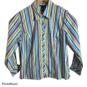 Lane Bryant Shirt Womens 22/24 Long Sleeve Striped Stretch Button Up Aqua Multi